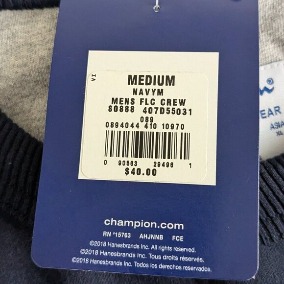 Champion Sweatshirt Men's Medium Navy Blue Fleece Crew Long Sleeve NWT Comfort - Picture 5 of 15